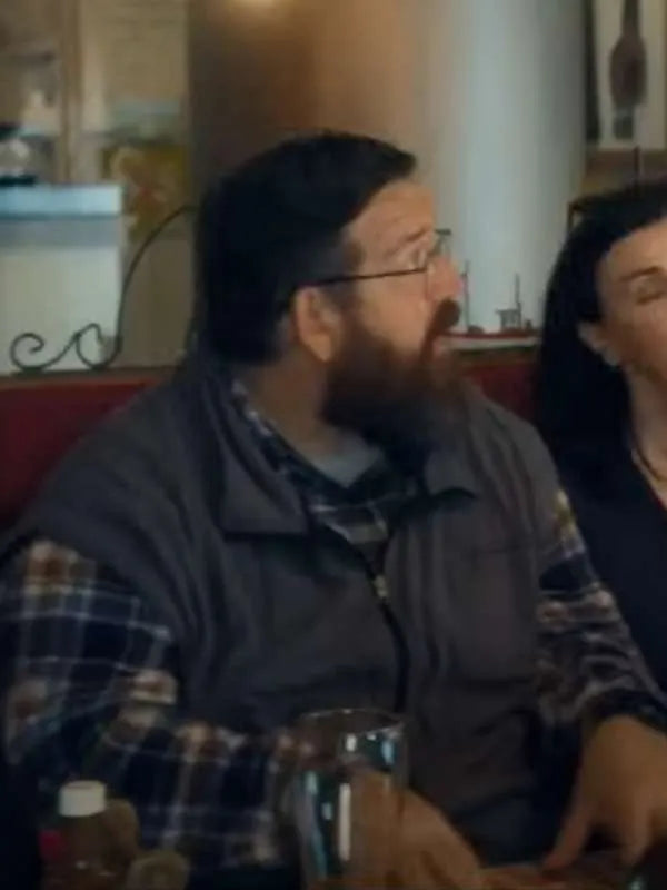 Nick Frost Movie Get Away 2024 Grey Vest