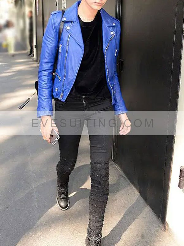American Hailey Baldwin Blue Motorcycle Jacket