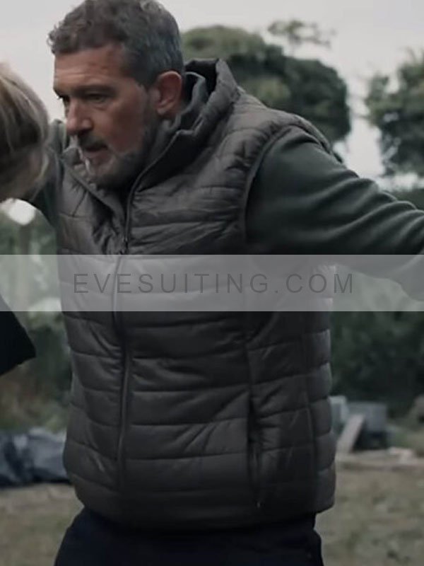 Antonio Banderas Movie The Last Girl 2024 Grey Puffer Vest