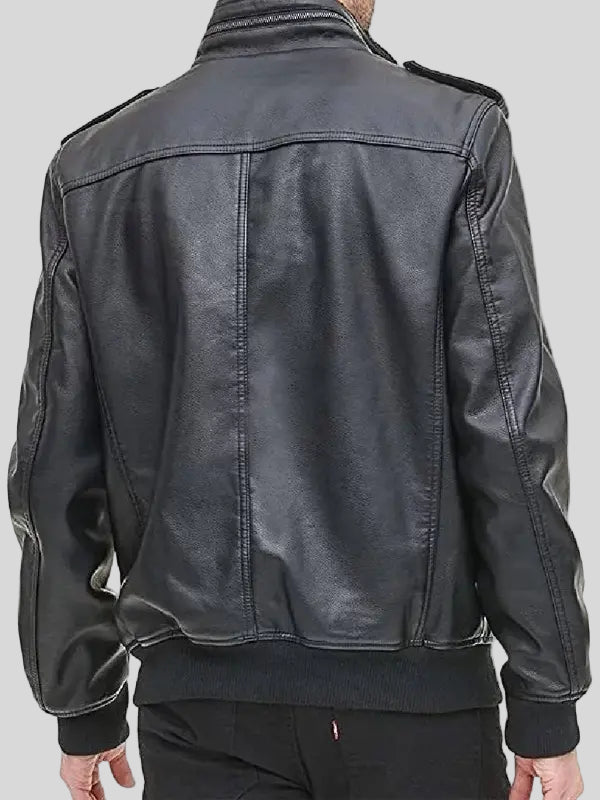 Black Sheepskin Leather Bomber Jacket For Men