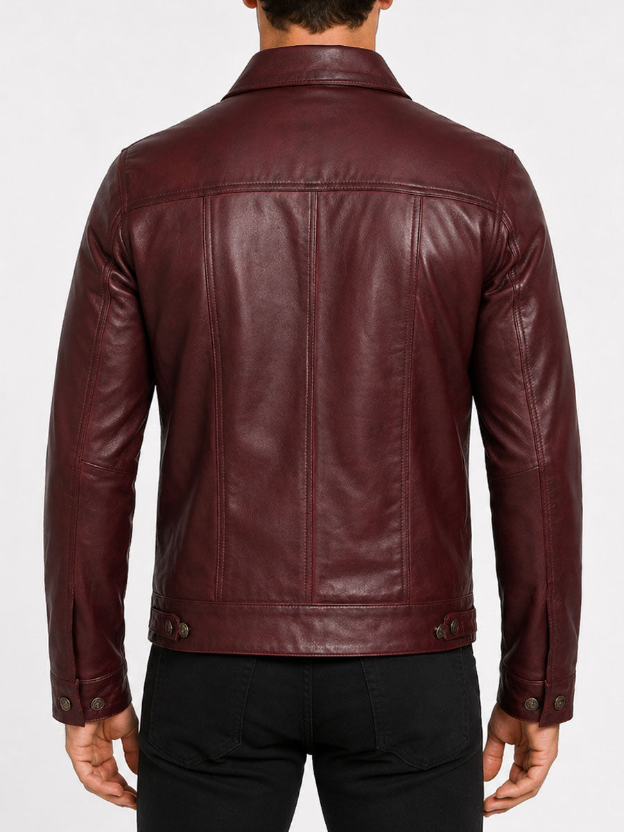 Samuel Lambskin Leather Burgundy Trucker Jacket
