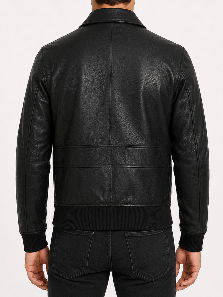 Classic black Lambskin leather harrington bomber jacket for men