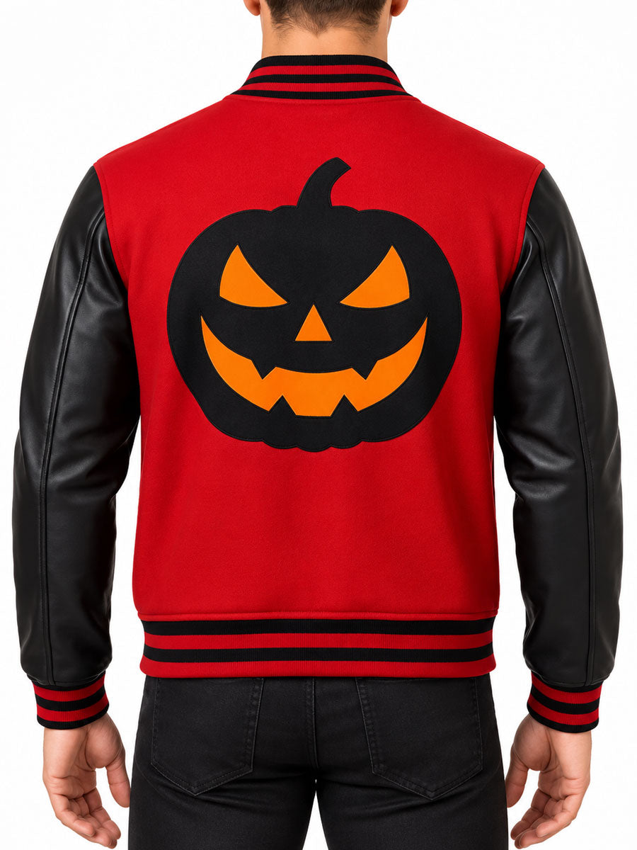Halloween Pumpkin Red & Black Varsity Jacket