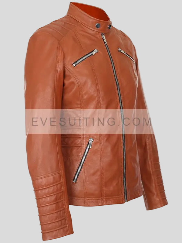 Lambskin Zipper Style Biker Motorcycle Leather Jacket