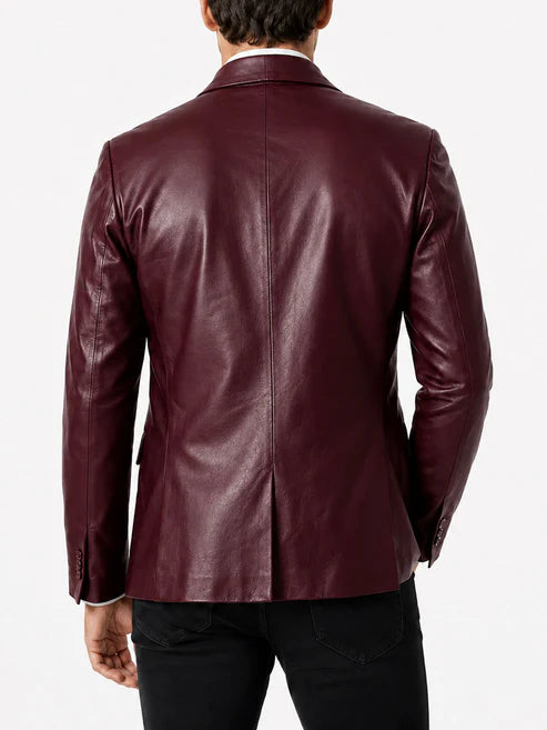 Aldric Burgundy Sheep Leather Blazer with Shawl Collar