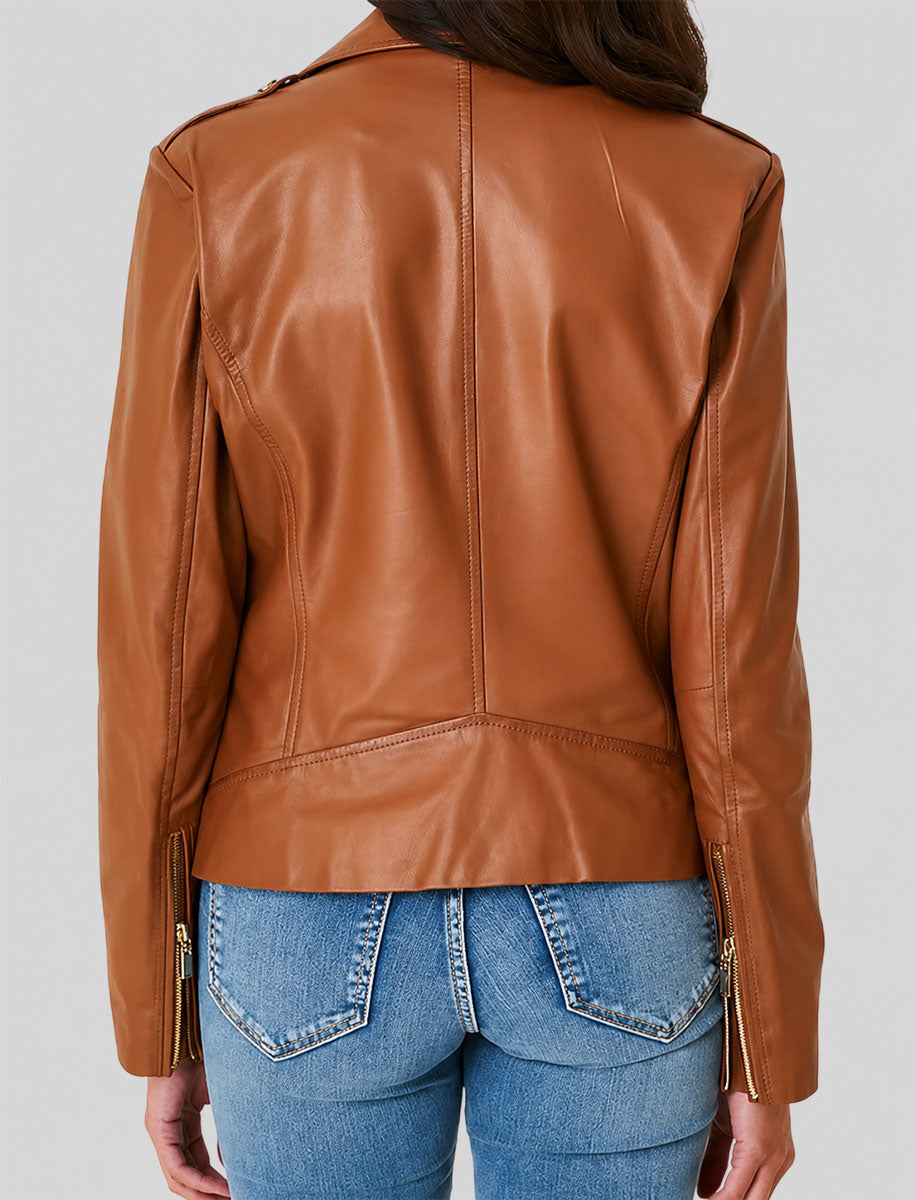 Brown Leather Motorcycle Womens Jacket