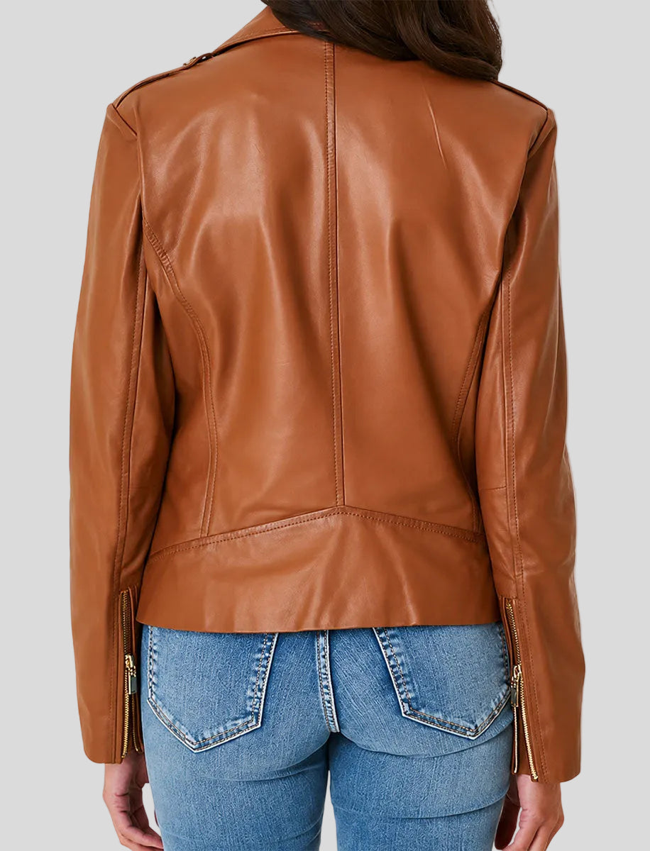 Brown Leather Motorcycle Womens Jacket