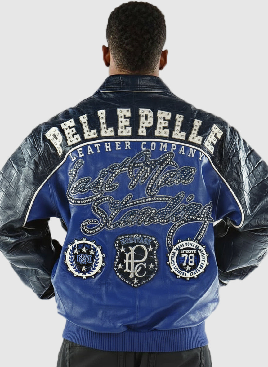 Pelle Pelle Last Man Standing Blue And Black Leather Jacket