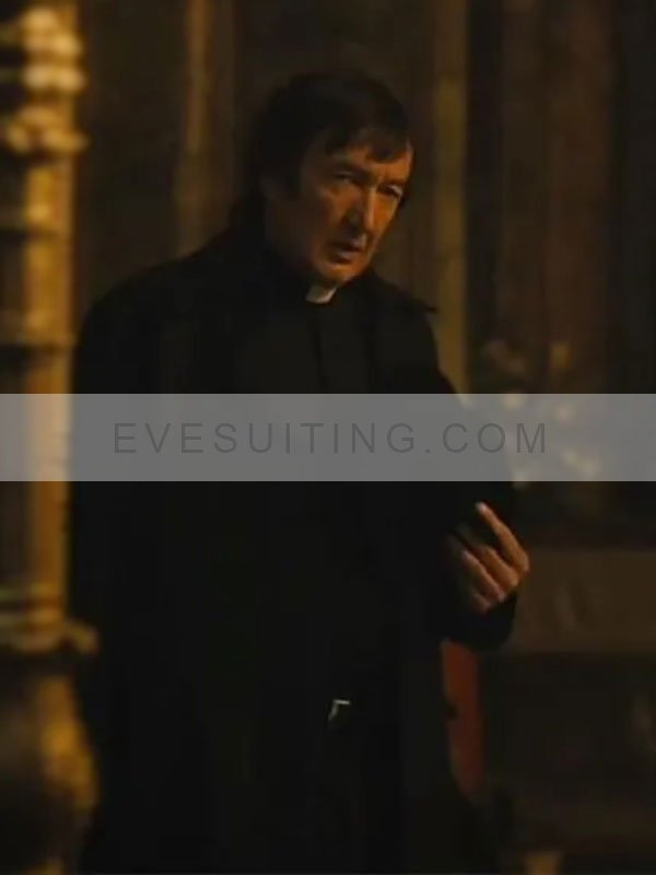 Ralph Ineson The First Omen 2024 Father Brennan Black Trench Coat