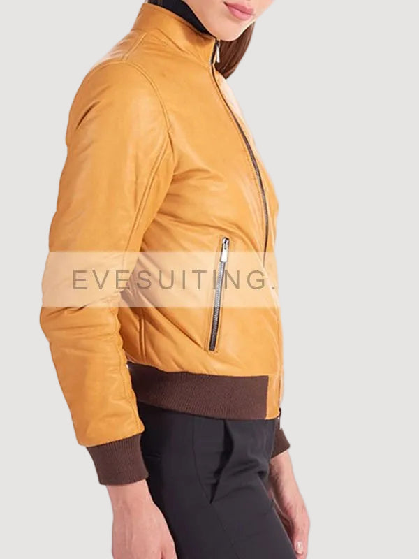 Yellow Zipper Bomber Leather Jacket