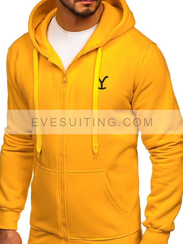 Yellowstone TV Series Dutton Ranch Yellow Fleece Zip-UP Hoodie