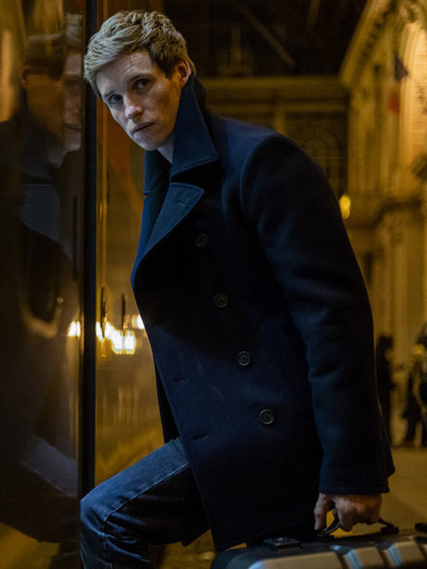 Eddie Redmayne The Day Of The Jackal 2024 Jackal Black Wool Peacoat