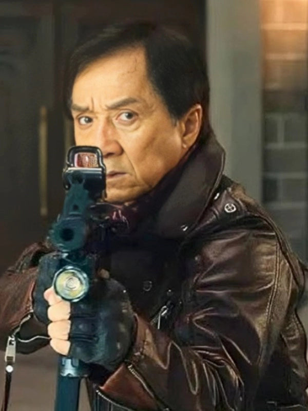 Jackie Movie Panda Plan 2024 Jackie Chan Brown Leather Biker Jacket