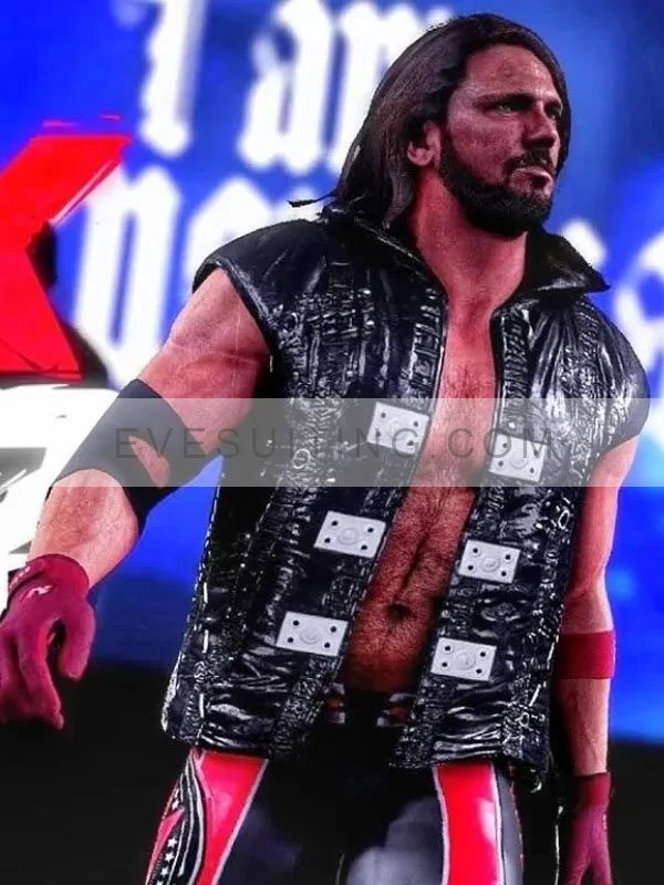 AJ Styles WWE Black Leather Hooded Vest