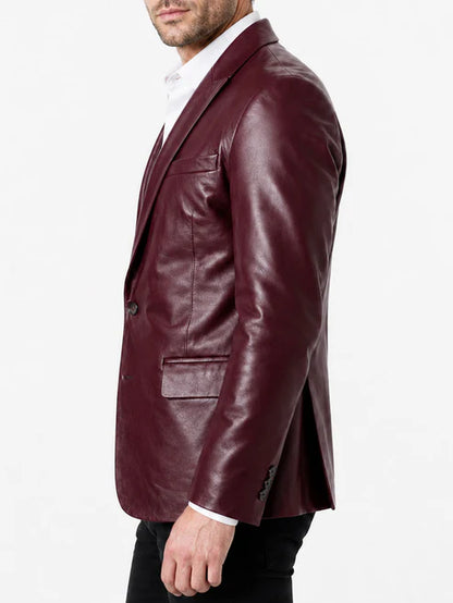 Aldric Burgundy Sheep Leather Blazer with Shawl Collar