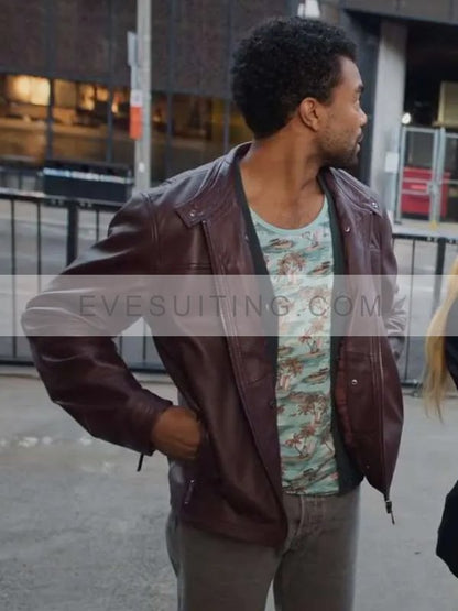 Alexander Nunez Movie True Justice Family Ties 2024 Liam Anderson Brown Leather Jacket