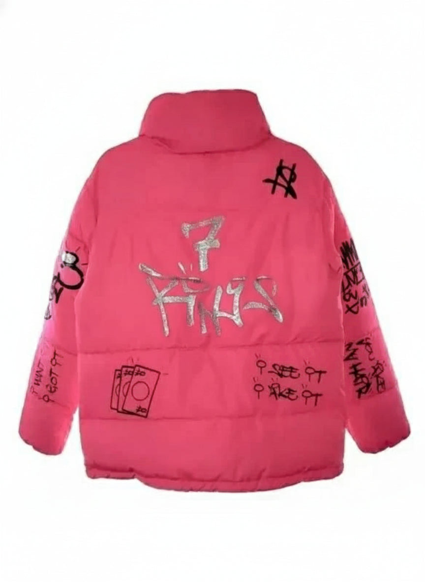 Ariana Grande 7 Rings Pink Puffer Style Unisex Jacket