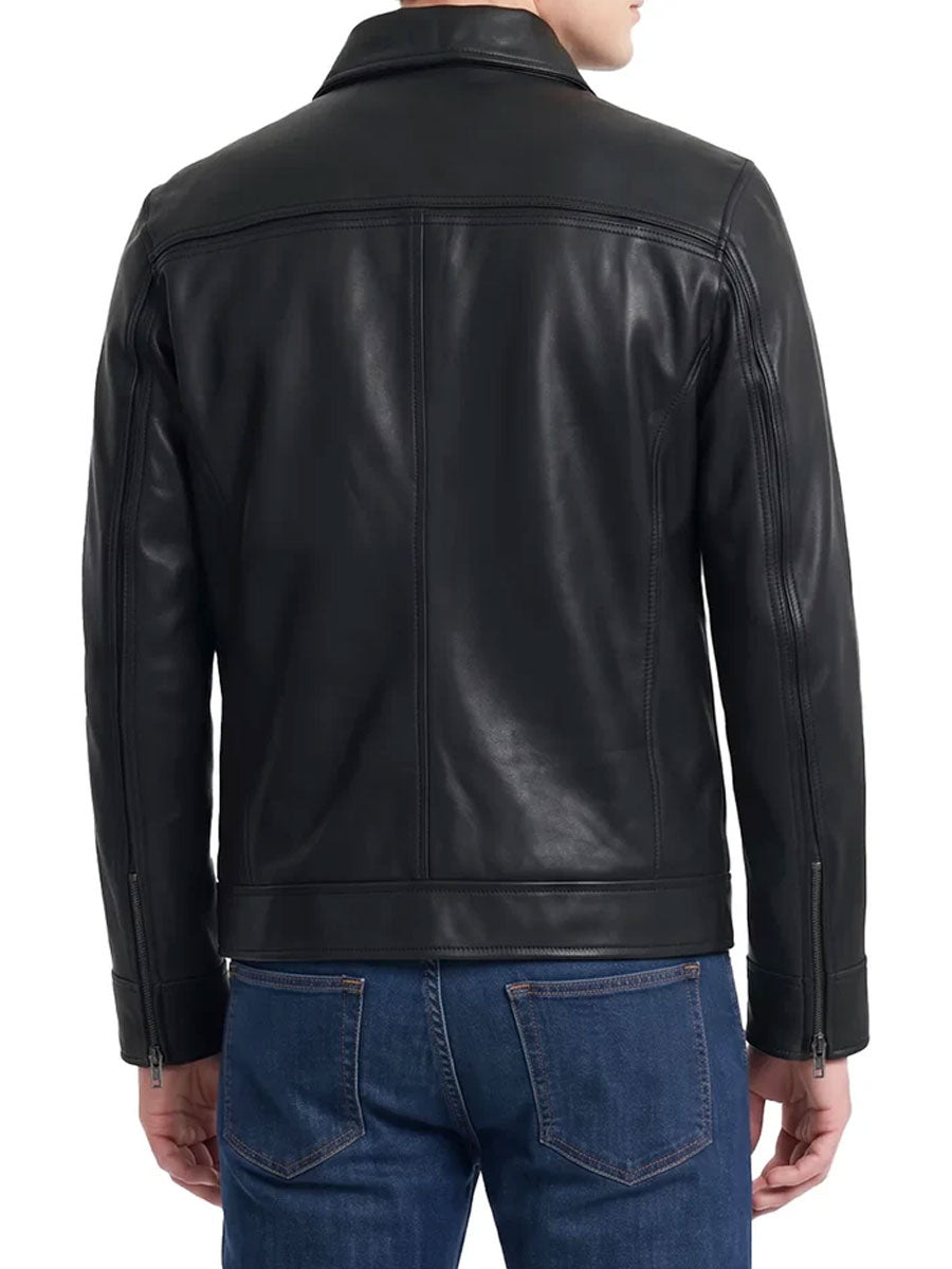 Black Leather Harrington Jacket