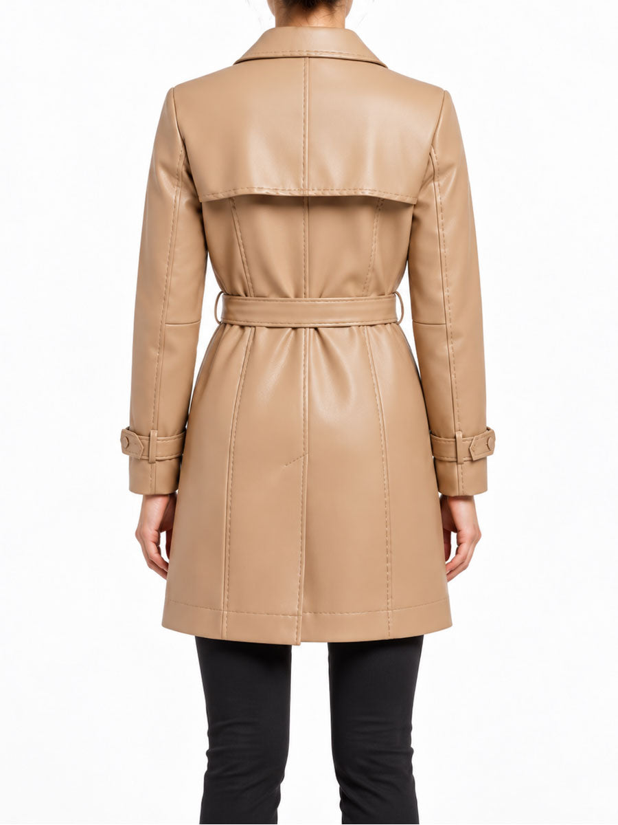 Robin Beige Real Leather Long Coat