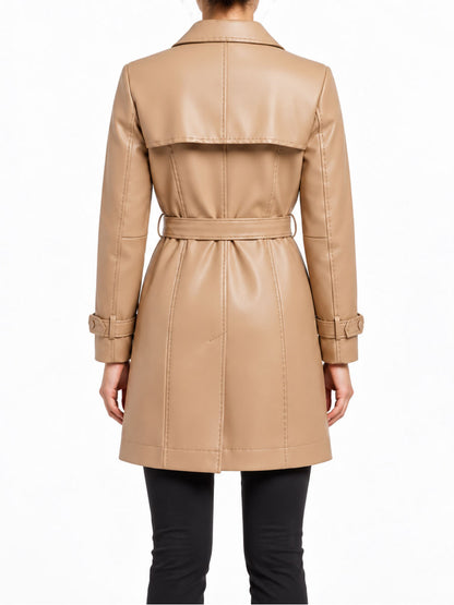 Robin Beige Real Leather Long Coat