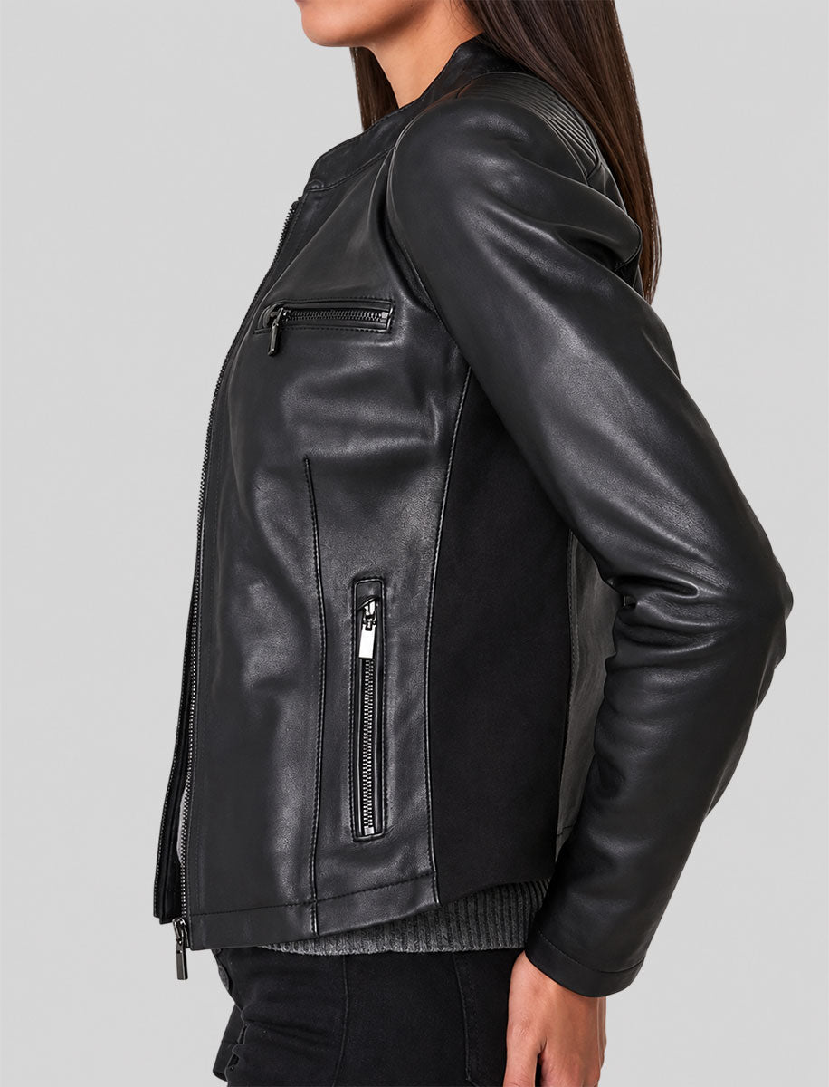 Womens Black Leather Biker Jacket