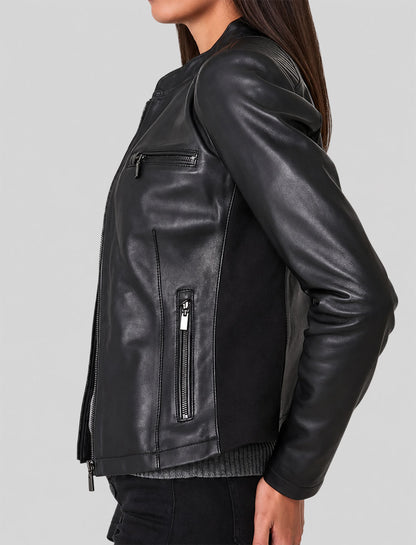 Womens Black Leather Biker Jacket