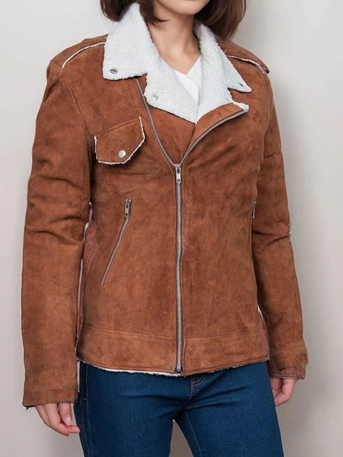 Calista Suede Sherpa Lined Biker Jacket