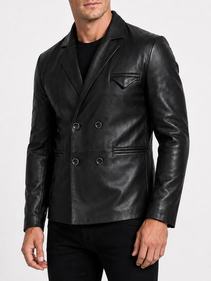 Black Genuine Leather Blazer For Men