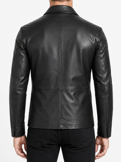 Black Double Breasted Genuine Leather Blazer