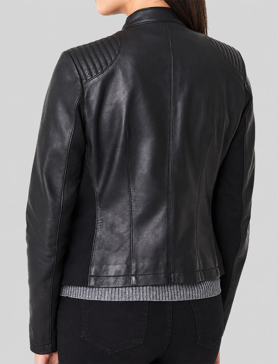Womens Black Leather Biker Jacket