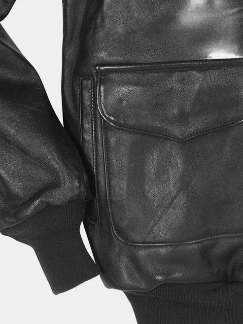 Real sheep leather men’s bomber jacket with ribbed cuffs