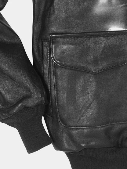 Real sheep leather men’s bomber jacket with ribbed cuffs