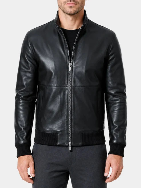 Zorland Black Leather Bomber Jacket