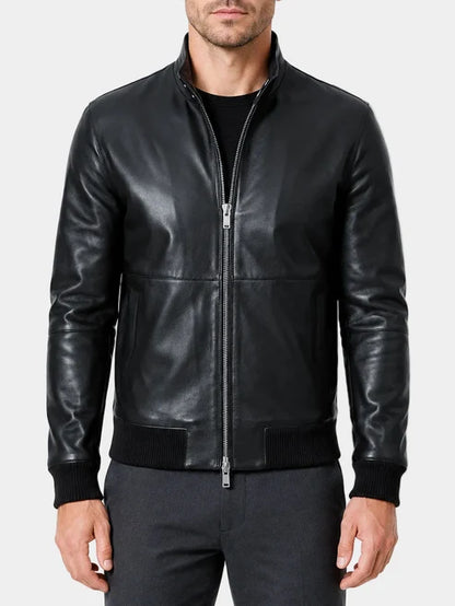 Zorland Black Leather Bomber Jacket