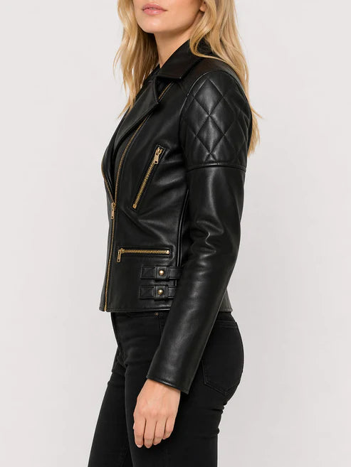 Brielle Black Moto Leather Jacket