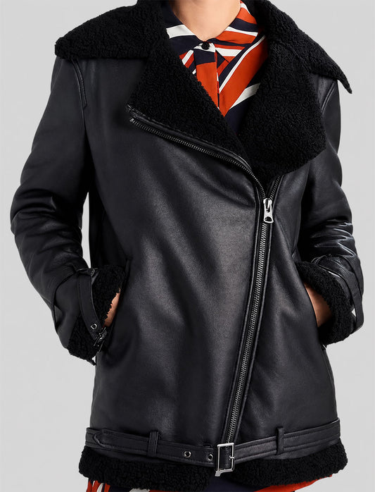 Black Leather Shearling Aviator Jacket
