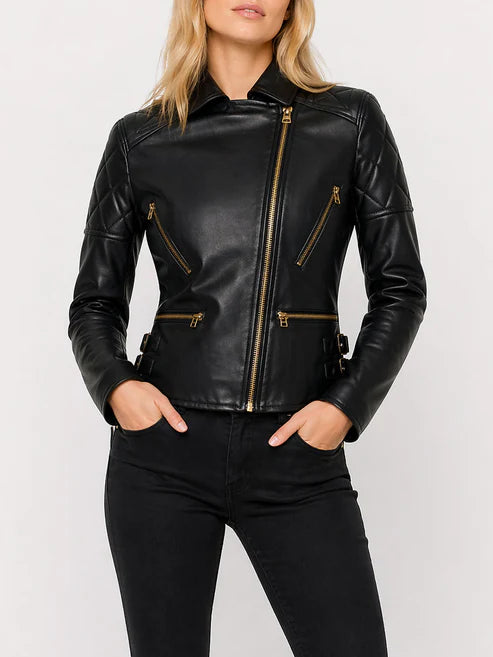 Brielle Black Moto Leather Jacket