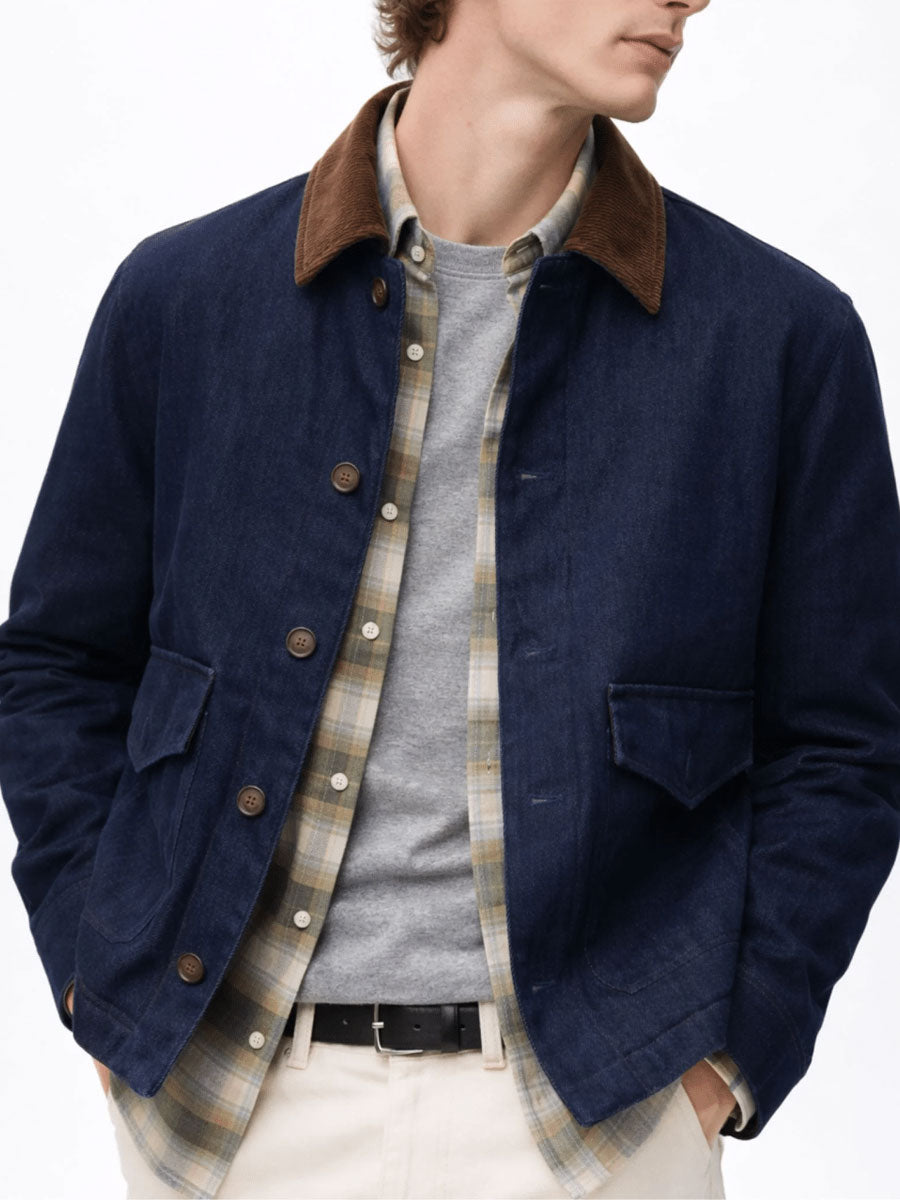 Brandon Blue Denim Corduroy Collar Jacket