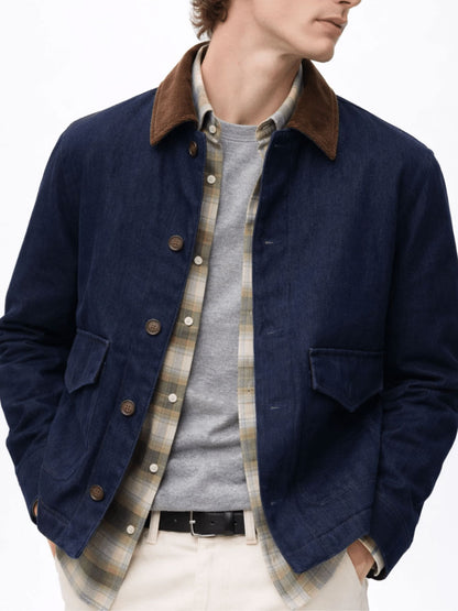 Brandon Blue Denim Corduroy Collar Jacket