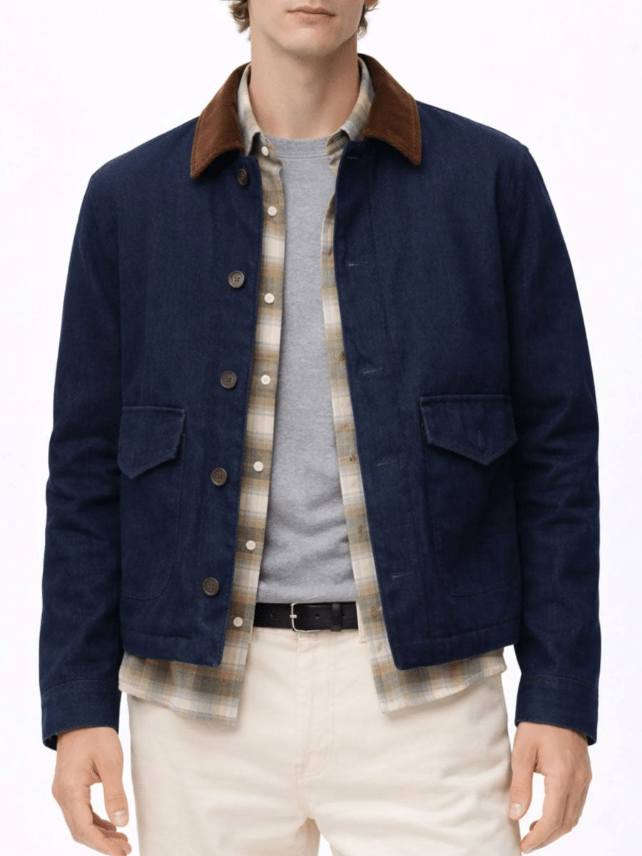 Brandon Blue Denim Corduroy Collar Jacket