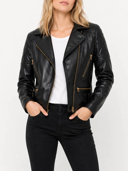 Brielle Black Moto Leather Jacket