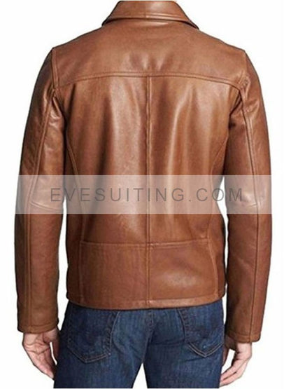 Brown Simple Casual Wear Real Leather Jacket For Men's