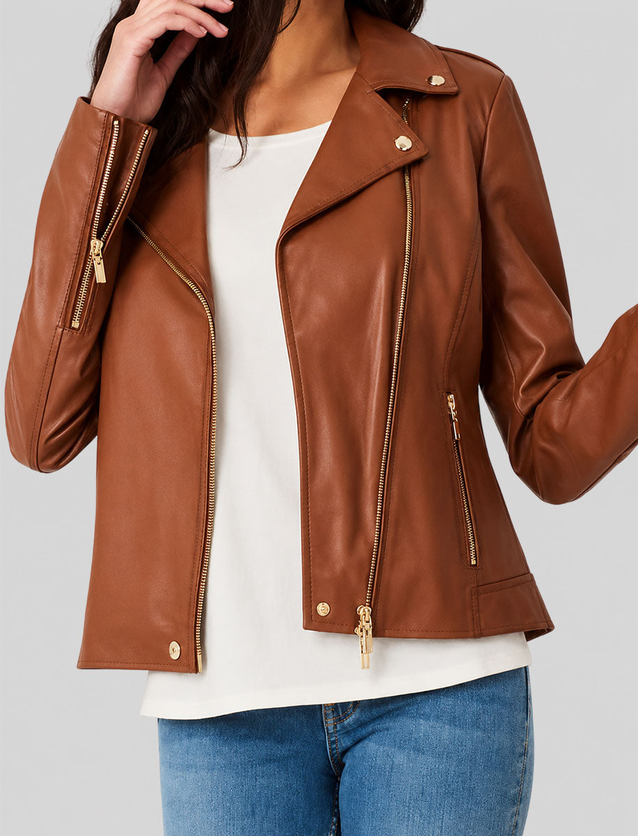 Brown Leather Motorcycle Womens Jacket