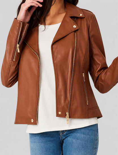 Brown Leather Motorcycle Womens Jacket