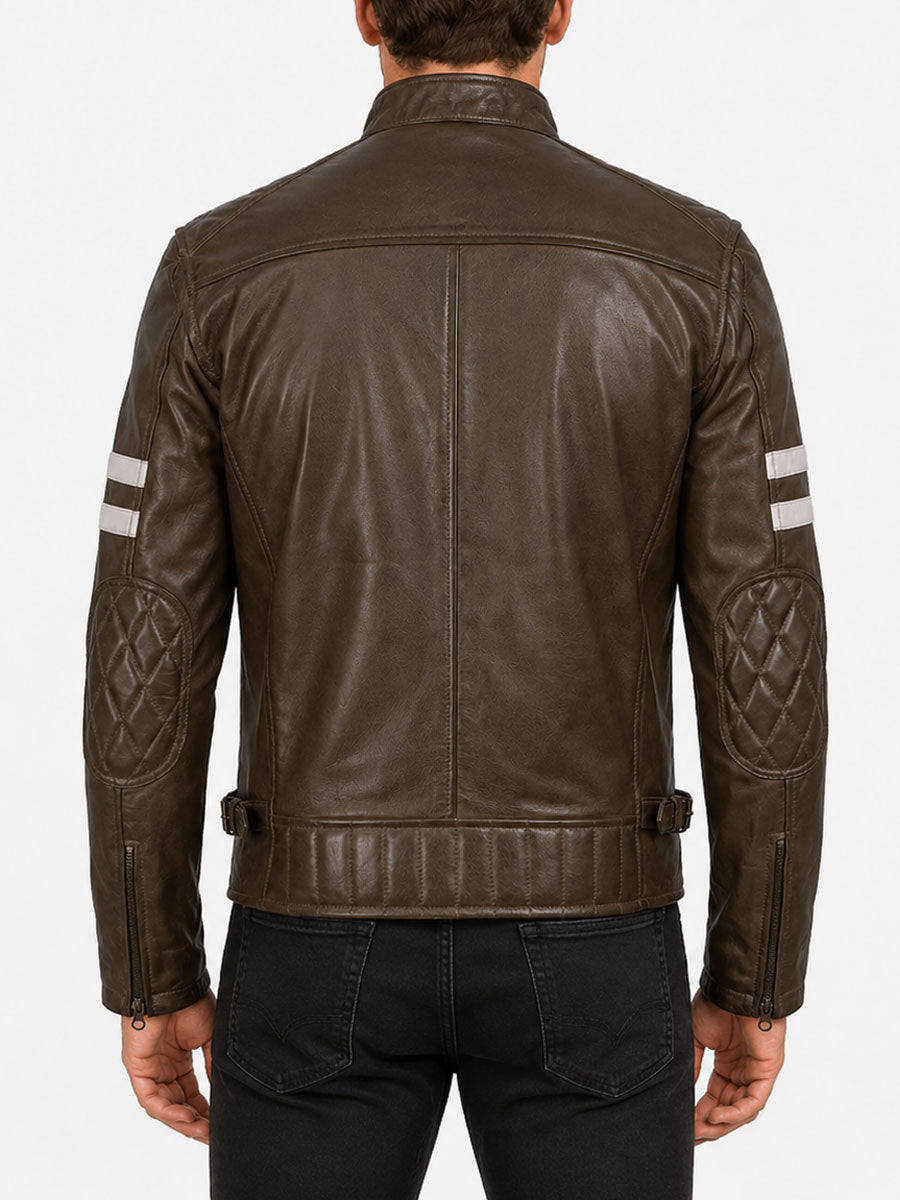 Jacob Brown Motorcycle Striped Leather Jacket