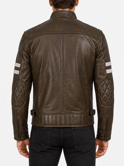 Jacob Brown Motorcycle Striped Leather Jacket