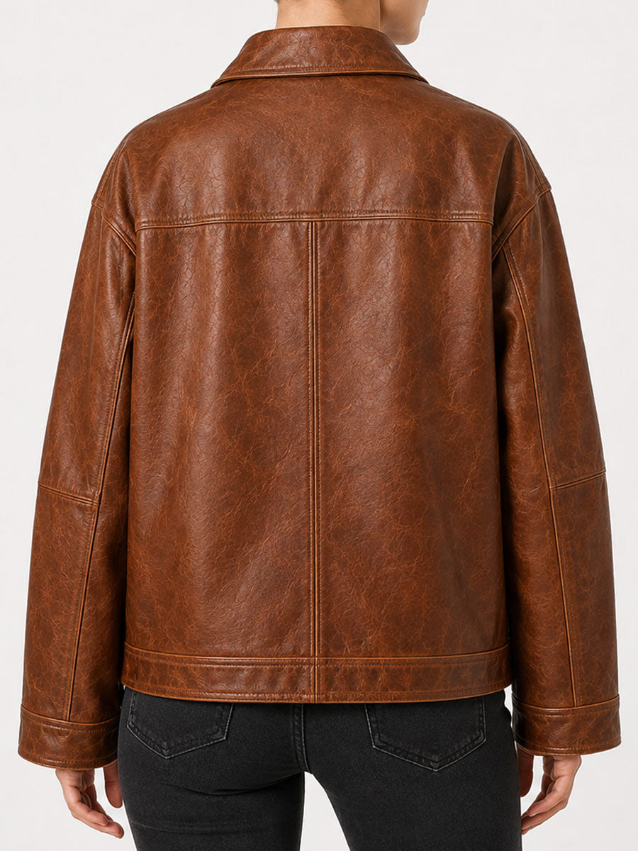 Chloe Brown Vintage Leather Bomber Jacket