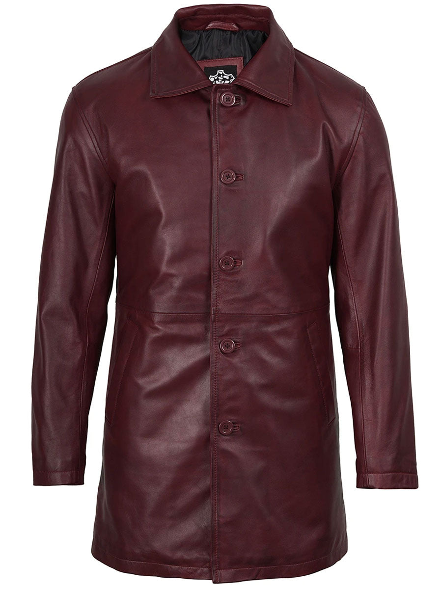 Paul Burgundy Leather Car Coat