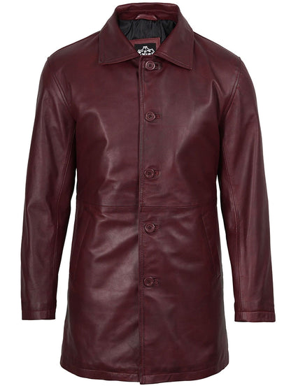 Paul Burgundy Leather Car Coat
