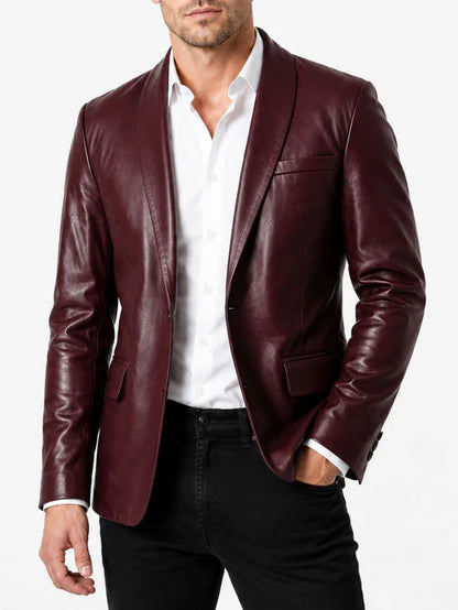 Aldric Burgundy Sheep Leather Blazer with Shawl Collar